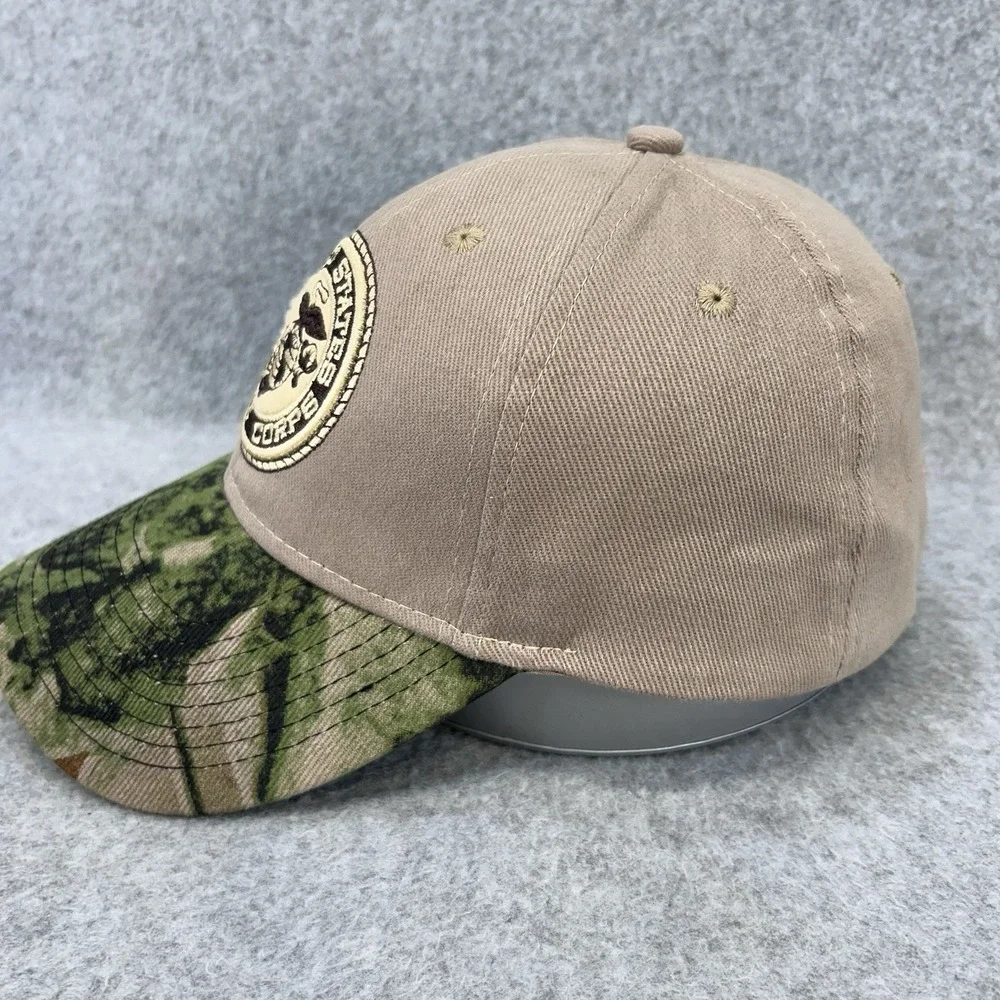 Grunt Apparel US Marine Corps Hat Camo Bill‎ Strapback Tan Cap